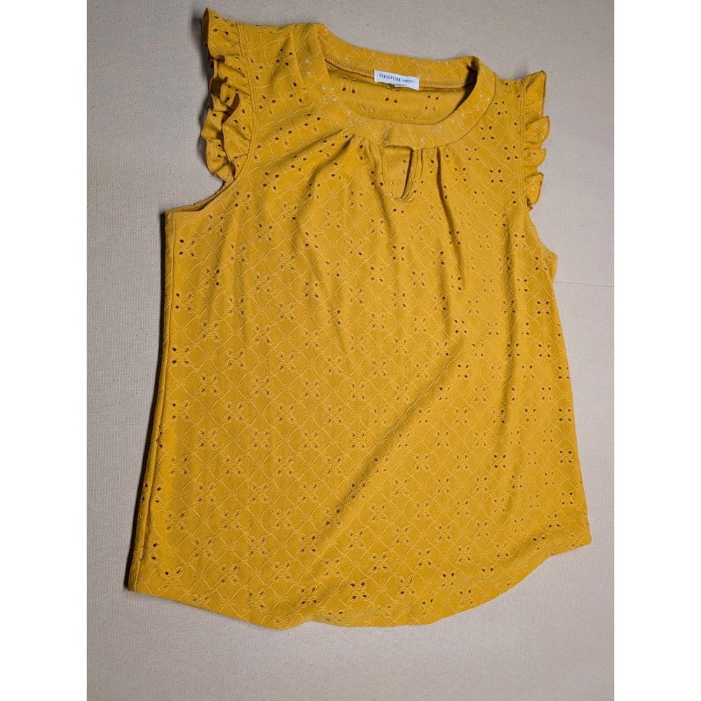 Perseption Concepts Women Tank Size M Mustard 100% Polyester Sleeveless Peekaboo